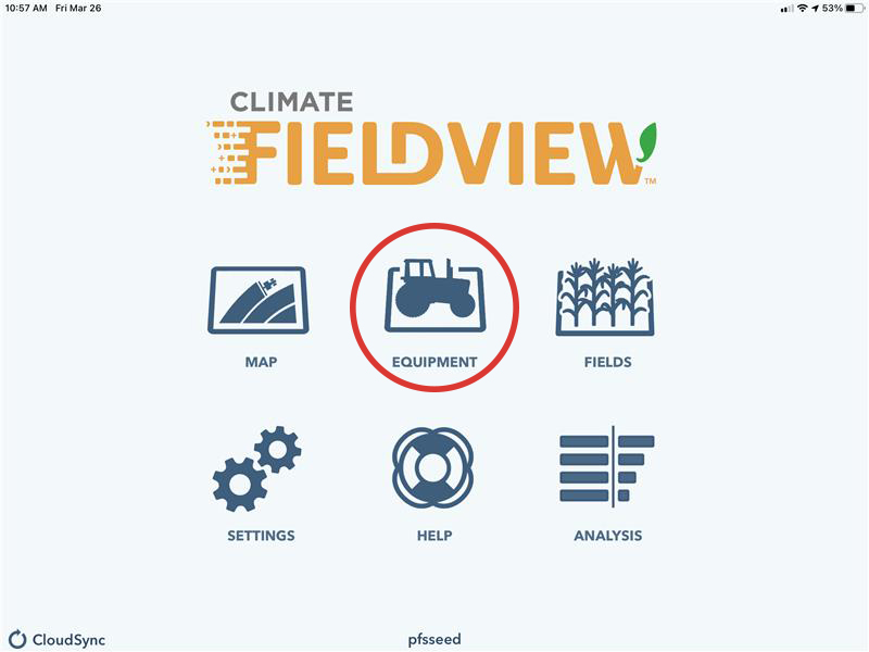Climate FieldView app home screen - Equipment