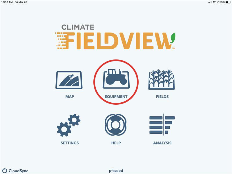 Climate FieldView app home screen - Equipment