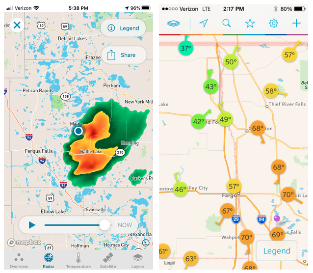 Wunderground weather app shows conditions